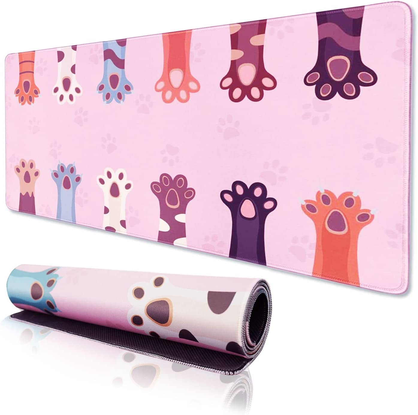 31.5x15.7in Mouse Pad Large Cute Kawaii Cat Paw Gaming Computer Desk Pink Mouse Pad No Slip Rubber Base Extended Desktop Mousepads Desk Decor Accessories for Office Work Home Writing Game