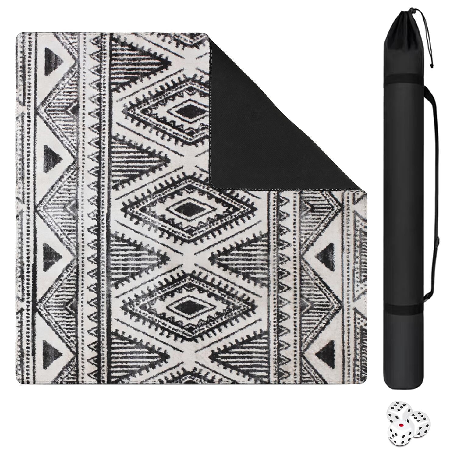 31.5x31.5 Boho Style Mahjong Mat, Anti-Slip Rubber Backing Noise Dampening Game Pad, Multi-Purpose Mat for Card Games Board Games and Family Gatherings