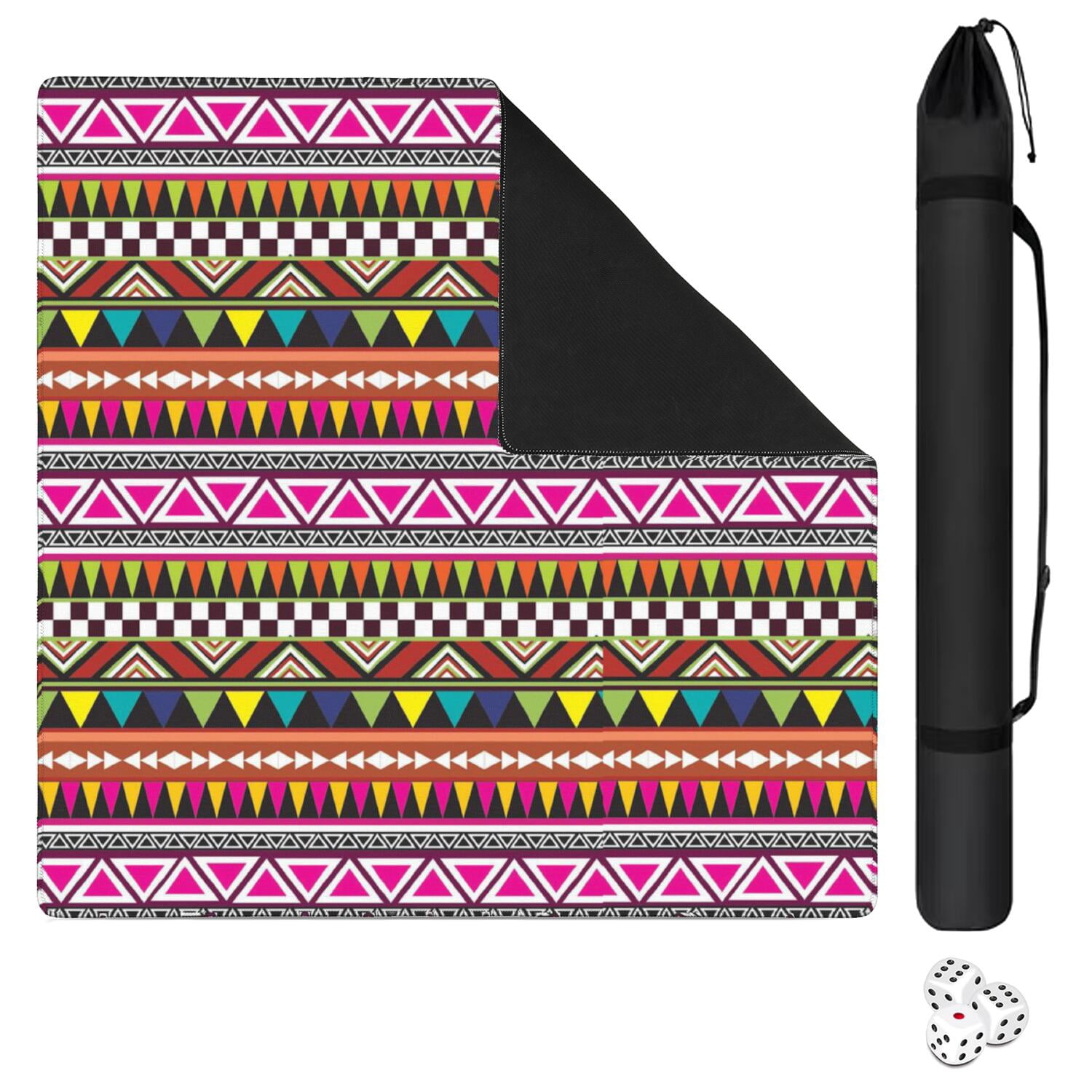 31.5x31.5 Boho Style Mahjong Table Pad, Anti-Slip Rubber Game Mat with Noise Reduction for Tiles, Multi-Functional Mat for Card Games Board Games and Parties
