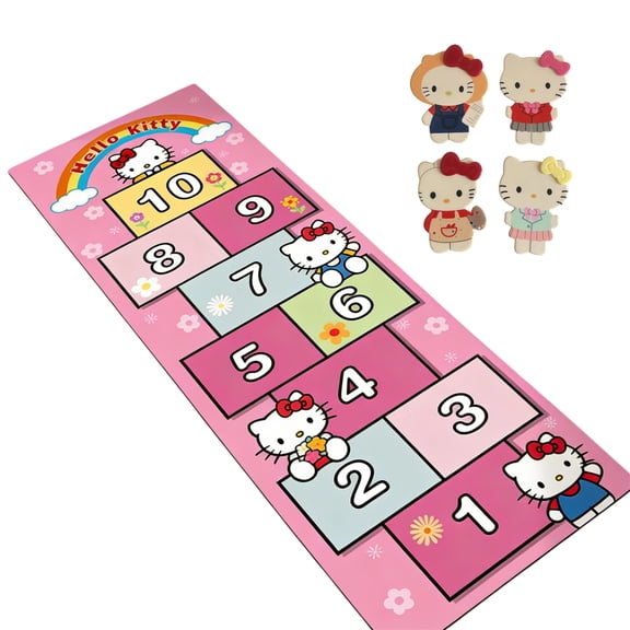 31.5x70.9 Inch Hello Kitty Hopscotch Rug, Play Rug, Short Pile Non-Slip Washable Cartoon Educational Mat, Cold-Insulated Stain-Resistant Indoor Play Mat for Bedroom Kindergarten, Hello Kitty Gift