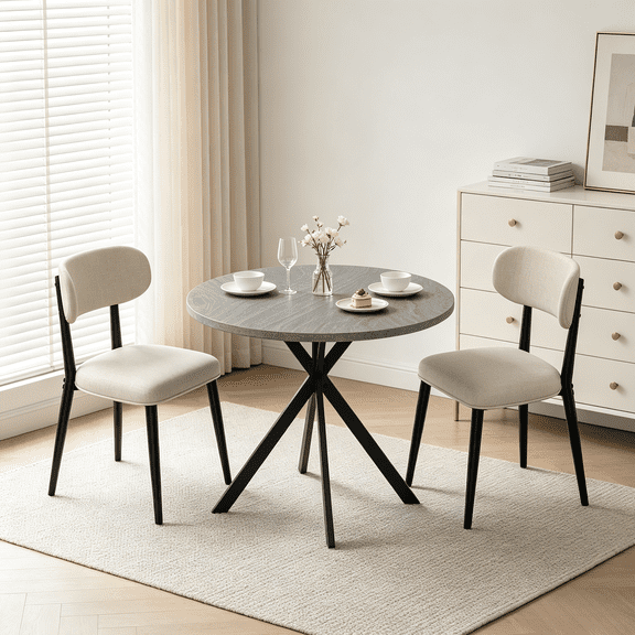31.6 Inch Round Dining Table Set for 2, 3 pieces Modern Kitchen Table Set with 2 Upholstered Chairs,Small Spaces Dining Room breakfast nook