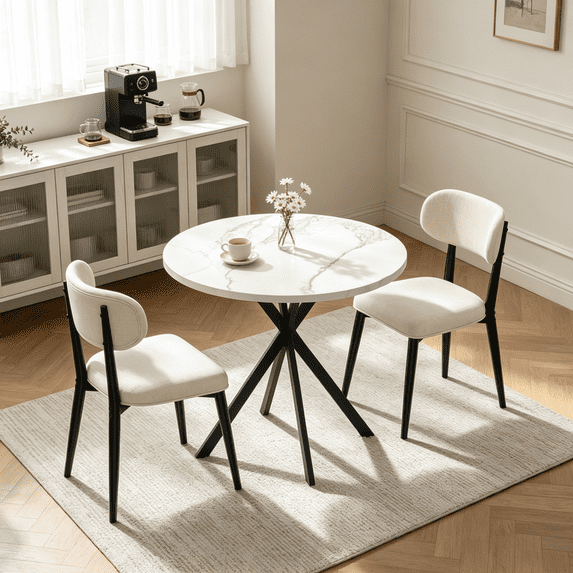 31.6 Inch Round Dining Table Set for 2, 3 pieces Modern Kitchen Table Set with 2 Upholstered Chairs,Small Spaces Dining Room breakfast nook