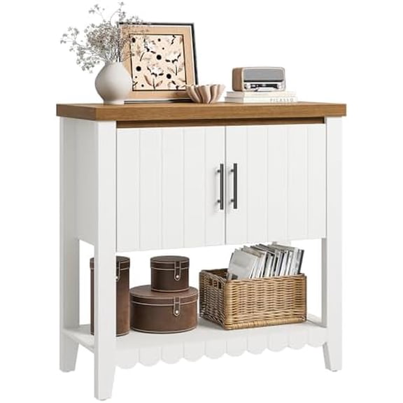 31.7" Entryway Table Console Table with Storage, Coffee Bar Cabinet with 2 Doors, Farmhouse Narrow Sofa Table w/Open Storage Shelf, Buffet Cabinet Sideboard for Living Room, Entryway, Foyer White