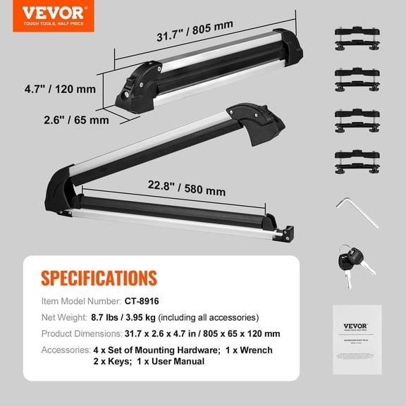 31.7" Locking Ski Snowboard Roof Rack Universal Fit for Car & SUV Roofs