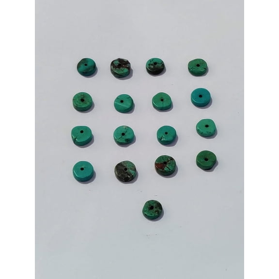 31.75Cts Natural Tibetan Turquoise 1mm Drill Tyre Beads Gemstone 17pcs Lot