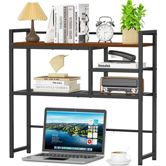31.9 Desk Shelf Desktop Organizer Shelf Desk Hutch Dorm 3-Tier Desk Display Rack Desktop Bookshelf Multipurpose Wood Desk Organizer Storage Rack for Home Office Dorm