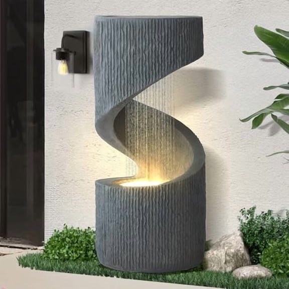 31.9" Outdoor Garden Water Fountain, S-Shaped Cascading Fountains and Waterfalls with LED Lights & Splash-Proof Net, Indoor/Outdoor Floor Standing Water Feature for , Backyard, Home Decor