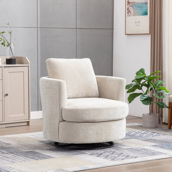 31.9"W Swivel Accent Chair,Chenille Barrel Chair Comfy Accent Sofa Chair for Living Room,360°Swivel Leisure Arm Chair Club Chair for Bedroom,Office,Beige