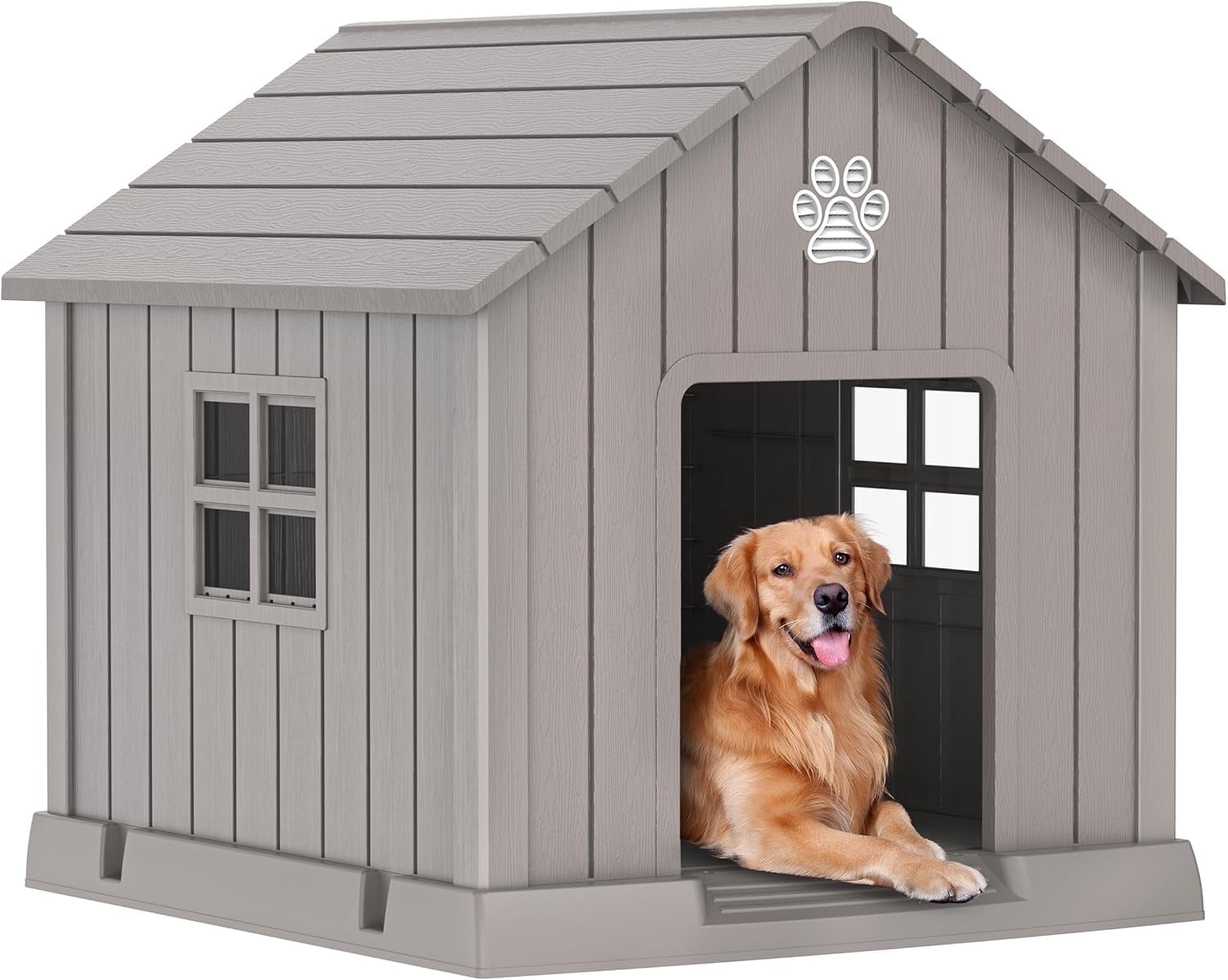 31" Antarctic Gray Dog House – Indoor/Outdoor Resin Shelter with Air Vents, Elevated Floor & Waterproof Design for All Breeds