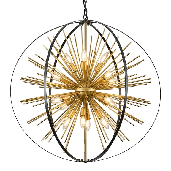 31" Black and Gold Sputnik Chandelier Large 18-lights Modern Industrial Hanging Ceiling Firework Globe Pendant Lighting Fixture for Dining Living Room Foyer Stairway Kitchen Bedroom