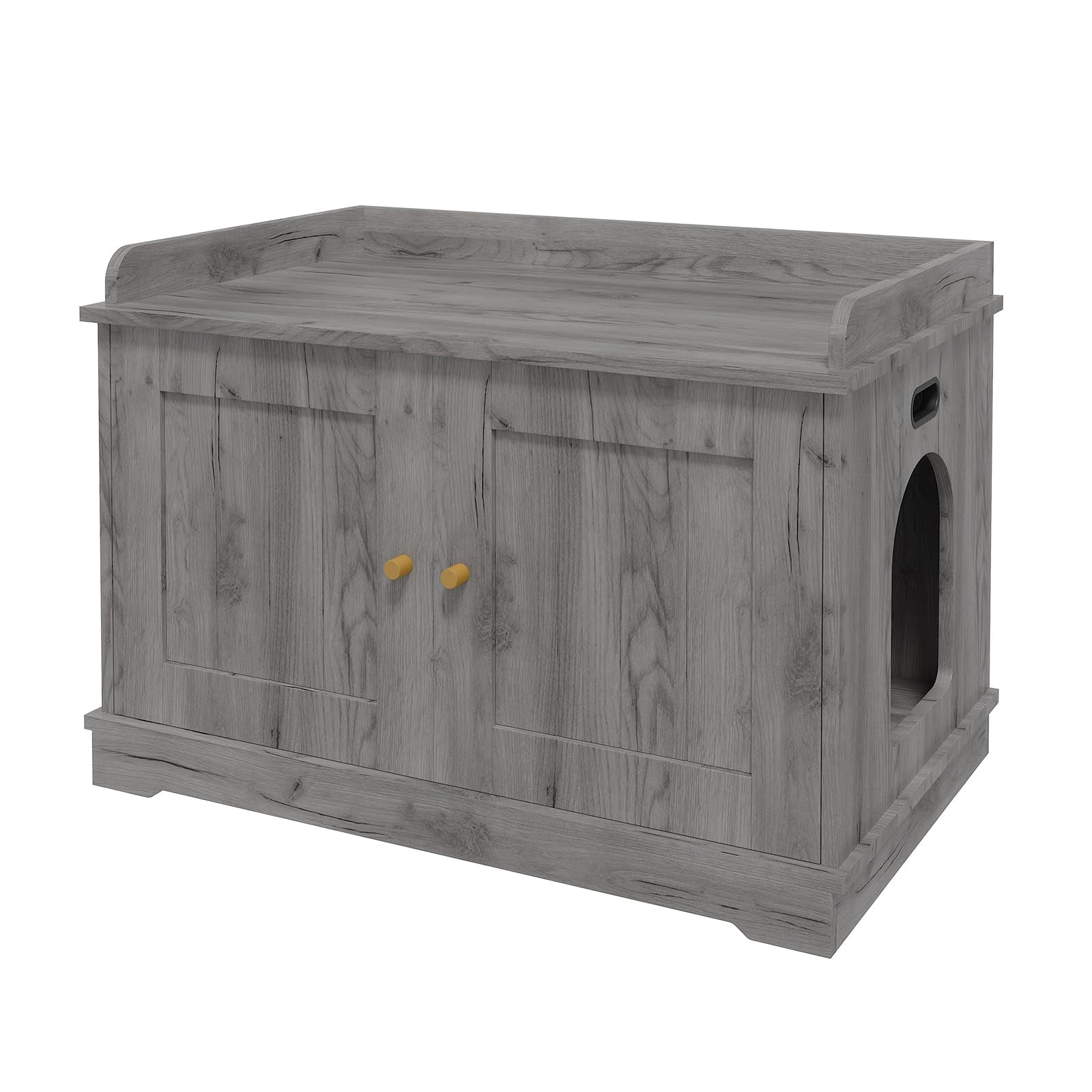 31" Cat Litter Box Enclosure, Hidden Litter Box with Side Door, Sun Perch and Barn Door, Cat Bathroom Privacy House for All Kinds of Cats