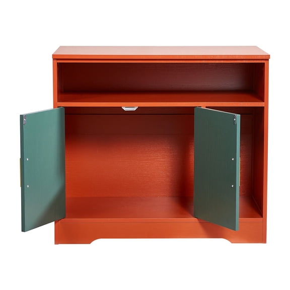 31" Cat sand Box Enclosure, Hidden Wood Cabinet with Shelf & Storage, Modern End Table, Fits Most Boxes, Red/Green