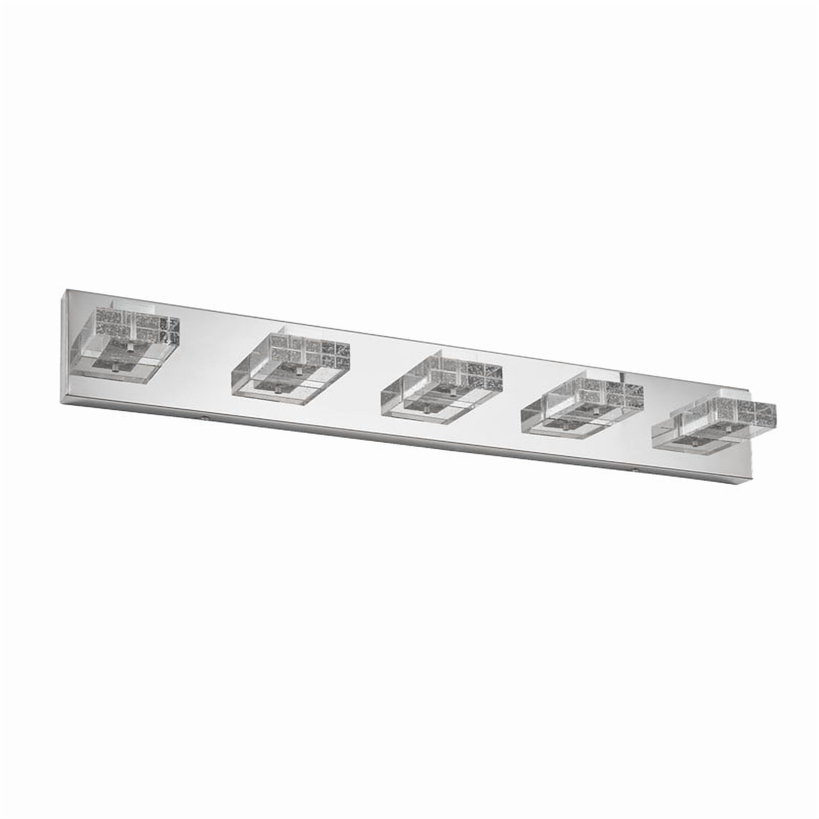 31" Chrome 5-Light LED Vanity Light - Square Acrylic Bathroom Wall Fixture, Dimmable Mirror Lighting for Makeup, Modern Hardwired Sconce