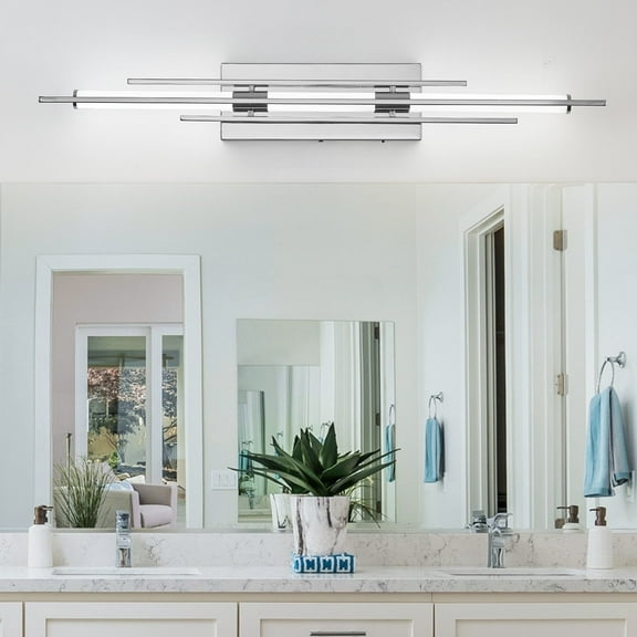 31" Chrome LED Vanity Light LED Bathroom Wall Light Over Mirror 5CCT(3000K/3800K/4500K/5200K/6000K) Modern Dimmable Bathroom Wall Lamp Picture Lighting