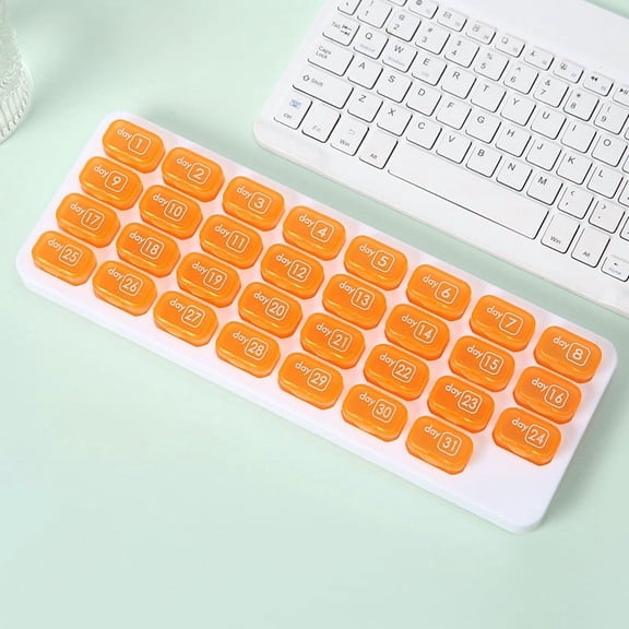 31-Compartment Portable Pill Organizer, Monthly Transparent Travel Storage Box with Date Reminder and Removable Pods for Medication, Vitamins, Supplements