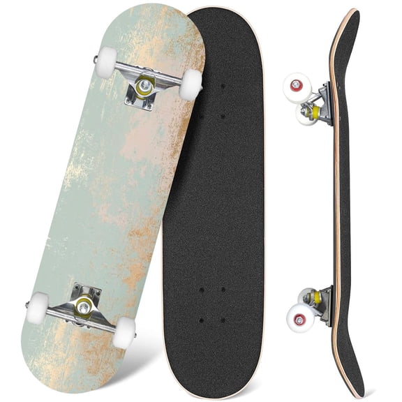 31'' Complete Skateboard 7 Layer Canadian Maple Double Kick Deck Skateboards Abstract Grunge Patina effect Pastel Gold RetroTexture Trendy Chic Skate Board for Beginner Adult Gifts