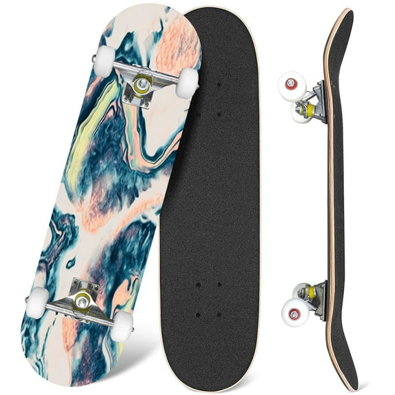 31'' Complete Skateboard 7 Layer Canadian Maple Double Kick Deck Skateboards Abstract Marble colorful art texture Skate Board for Beginner Adult Gifts