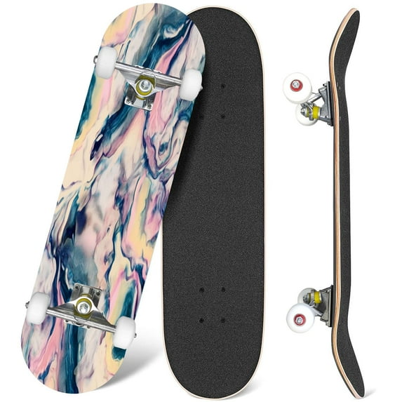 31'' Complete Skateboard 7 Layer Canadian Maple Double Kick Deck Skateboards Abstract Marble colorful art texture Skate Board for Beginner Adult Gifts
