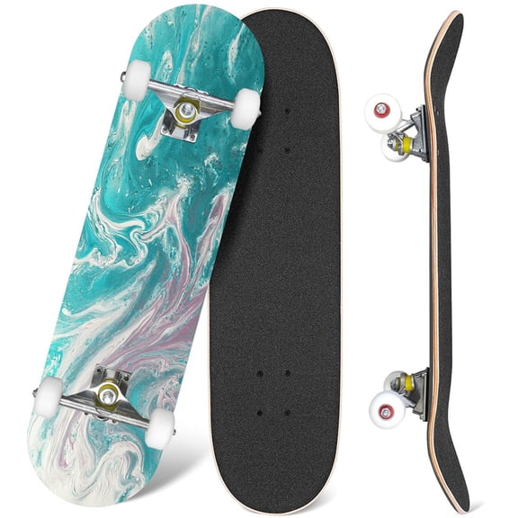 31'' Complete Skateboard 7 Layer Canadian Maple Double Kick Deck Skateboards Abstract painted Skate Board for Beginner Adult Gifts