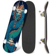 31'' Complete Skateboard 7 Layer Canadian Maple Double Kick Deck Skateboards Asian dragon design Skate Board for Beginner Adult Gifts