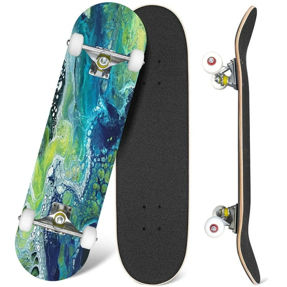 31'' Complete Skateboard 7 Layer Canadian Maple Double Kick Deck Skateboards Black blue hand painted close up fragment acrylic Skate Board for Beginner Adult Gifts