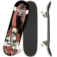thumbnail image 1 of 31'' Complete Skateboard 7 Layer Canadian Maple Double Kick Deck Skateboards Black raven sits skulls Skull raven roses hand drawn Tattoo vintage Skate Board for Beginner Adult Gifts, 1 of 5