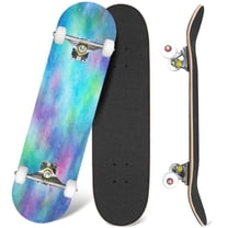 31'' Complete Skateboard 7 Layer Canadian Maple Double Kick Deck Skateboards Blue Green Outer Space Galaxy Print Repeat Skate Board for Beginner Adult Gifts