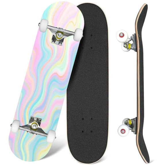 31'' Complete Skateboard 7 Layer Canadian Maple Double Kick Deck Skateboards Cute pastel glitter magic Skate Board for Beginner Adult Gifts