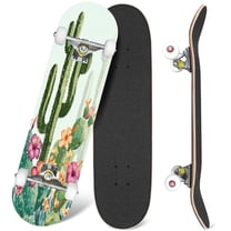 31'' Complete Skateboard 7 Layer Canadian Maple Double Kick Deck Skateboards Cute succulents cactus Skate Board for Beginner Adult Gifts