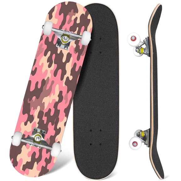 31'' Complete Skateboard 7 Layer Canadian Maple Double Kick Deck Skateboards Flowers camouflage Skate Board for Beginner Adult Gifts