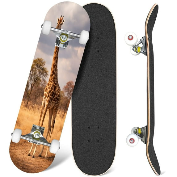 31'' Complete Skateboard 7 Layer Canadian Maple Double Kick Deck Skateboards Giraffe Skate Board for Beginner Adult Gifts