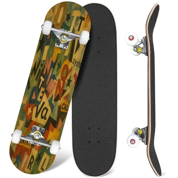 31'' Complete Skateboard 7 Layer Canadian Maple Double Kick Deck Skateboards Grunge textured old torn newspapers Abstract dirty backdrop poster Skate Board for Beginner Adult Gifts