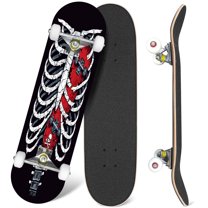 31'' Complete Skateboard 7 Layer Canadian Maple Double Kick Deck Skateboards Hand drawn rib cage skateboard inside Stylized art for printing t Skate Board for Beginner Adult Gifts