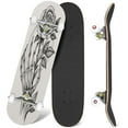 thumbnail image 1 of 31'' Complete Skateboard 7 Layer Canadian Maple Double Kick Deck Skateboards Handdrawn skeleton bones hand rose flower engraved Skate Board for Beginner Adult Gifts, 1 of 5