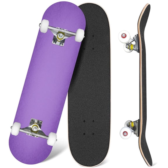 31'' Complete Skateboard 7 Layer Canadian Maple Double Kick Deck Skateboards Lavender purple blank center old weathered border grunge marbled Skate Board for Beginner Adult Gifts