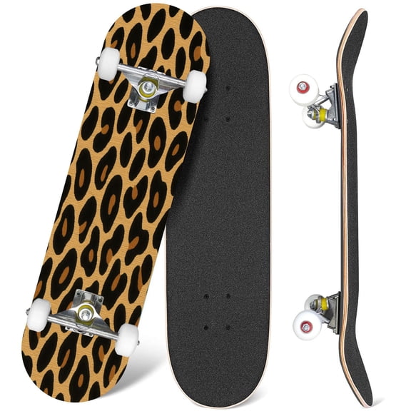31'' Complete Skateboard 7 Layer Canadian Maple Double Kick Deck Skateboards Leopard Leopard spots Fashion cheetah print Popular texture Skate Board for Beginner Adult Gifts