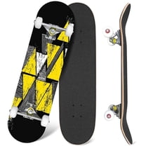 31'' Complete Skateboard 7 Layer Canadian Maple Double Kick Deck Skateboards Monochrome graphic textured hand drawn ink triangles Skate Board for Beginner Adult Gifts