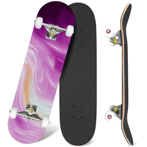 31'' Complete Skateboard 7 Layer Canadian Maple Double Kick Deck Skateboards Pink wave motion Artistic abstract blur Skate Board for Beginner Adult Gifts