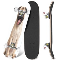 31'' Complete Skateboard 7 Layer Canadian Maple Double Kick Deck Skateboards Pug sitting panting year old white Skate Board for Beginner Adult Gifts