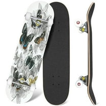 31'' Complete Skateboard 7 Layer Canadian Maple Double Kick Deck Skateboards Selection butterflies antique engraving Skate Board for Beginner Adult Gifts