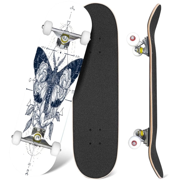 31'' Complete Skateboard 7 Layer Canadian Maple Double Kick Deck Skateboards Skate Board for Beginner Adult Gifts