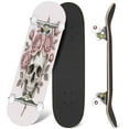 thumbnail image 1 of 31'' Complete Skateboard 7 Layer Canadian Maple Double Kick Deck Skateboards Skull light pink Rose head wreath Skate Board for Beginner Adult Gifts, 1 of 5