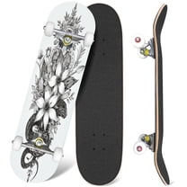 31'' Complete Skateboard 7 Layer Canadian Maple Double Kick Deck Skateboards Snake decorated flowers leaves Skate Board for Beginner Adult Gifts