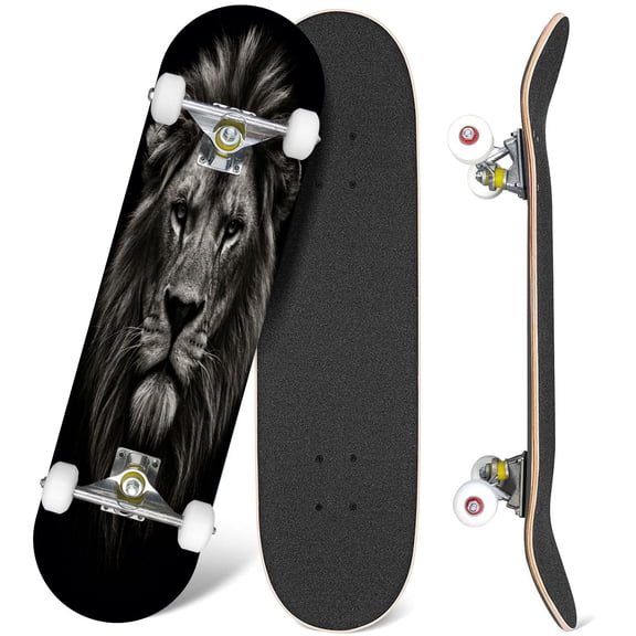 31'' Complete Skateboard 7 Layer Canadian Maple Double Kick Deck Skateboards Strong lion Skate Board for Beginner Adult Gifts