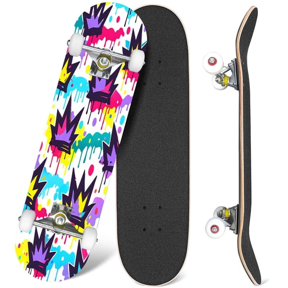 31'' Complete Skateboard 7 Layer Canadian Maple Double Kick Deck Skateboards T Skate Board for Beginner Adult Gifts