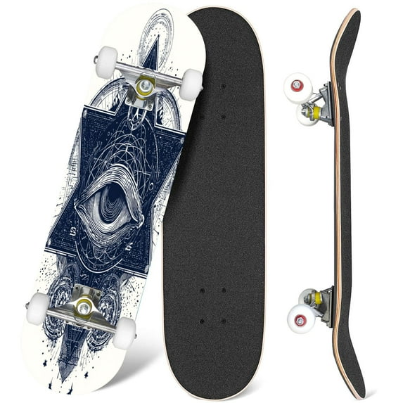 31'' Complete Skateboard 7 Layer Canadian Maple Double Kick Deck Skateboards T Skate Board for Beginner Adult Gifts
