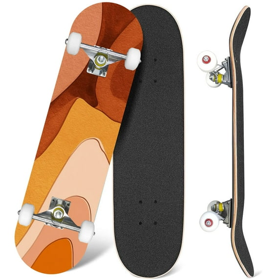31'' Complete Skateboard 7 Layer Canadian Maple Double Kick Deck Skateboards Terracotta Art Print Abstract Modern Painting Fashion Scandinavian Skate Board for Beginner Adult Gifts