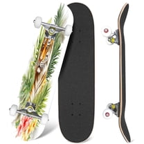 31'' Complete Skateboard 7 Layer Canadian Maple Double Kick Deck Skateboards Watercolor beautiful tiger sneaks jungle surrounded by flowers Skate Board for Beginner Adult Gifts