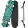 thumbnail image 1 of 31'' Complete Skateboard 7 Layer Canadian Maple Double Kick Deck Skateboards abstract fake stone texture malachite agate mint green gold veins Skate Board for Beginner Adult Gifts, 1 of 5