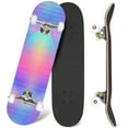 thumbnail image 1 of 31'' Complete Skateboard 7 Layer Canadian Maple Double Kick Deck Skateboards abstract holographic neon Skate Board for Beginner Adult Gifts, 1 of 5